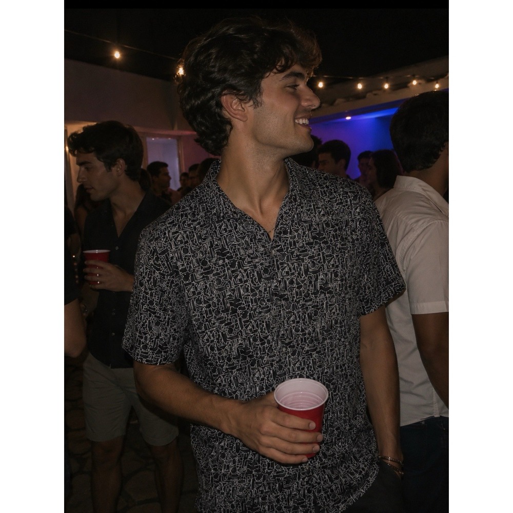 Tommy Bahama Men's IslandZone Polo Shirt Black White Geometric Print Sz M Party